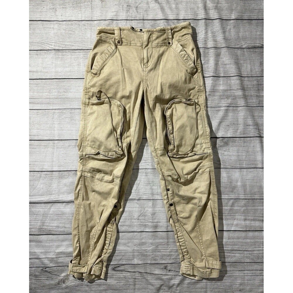 We The Free People Rye Can't Compare Slouch Cargo Utility Moto Pants S Beige Y2K